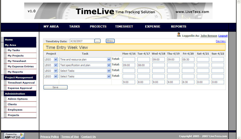 SAAS-Timesheet Screenshot